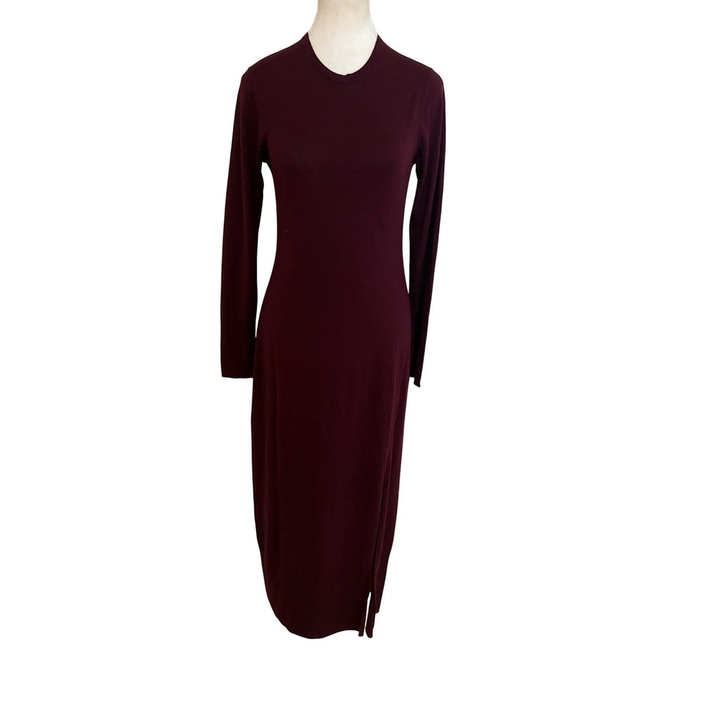 NAADAM Silk Cashmere Blend Burgundy Midi Dress Size‎ Small Slit